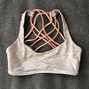 Lulu lemon white/grey/peach colored strappy sports bra. Size 4